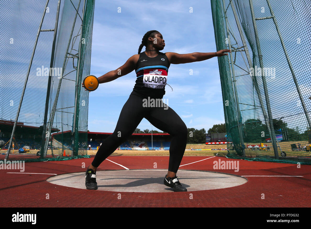Great Britain's Divine Oladipo competes in the Dicsus Throw during day two of the Muller British Athletics Championships at Alexander Stadium, Birmingham. Stock Photo