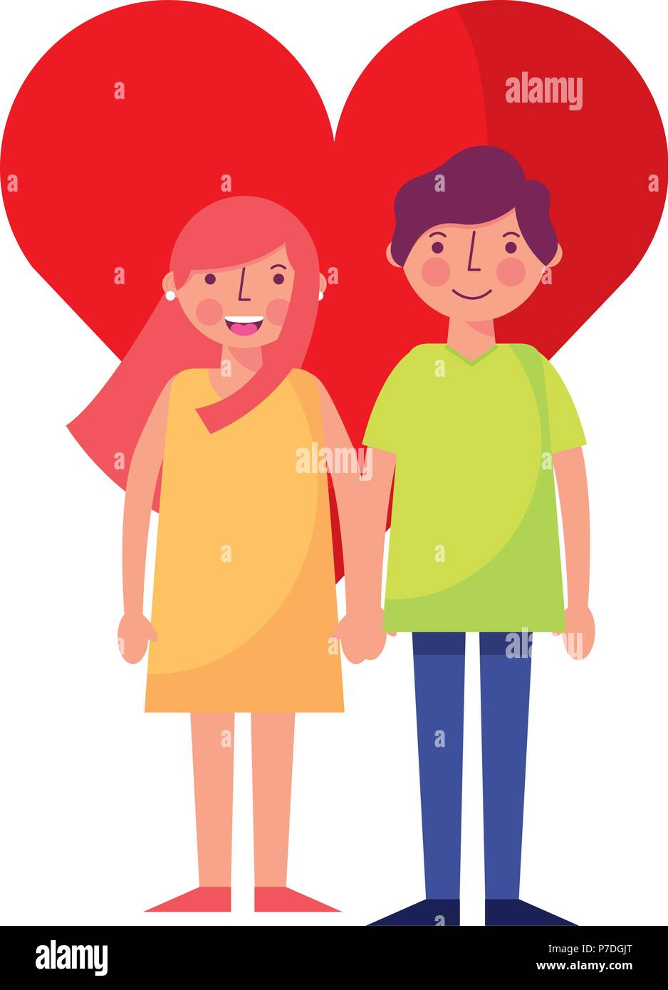 happy couple together in heart love vector illustration Stock Vector ...