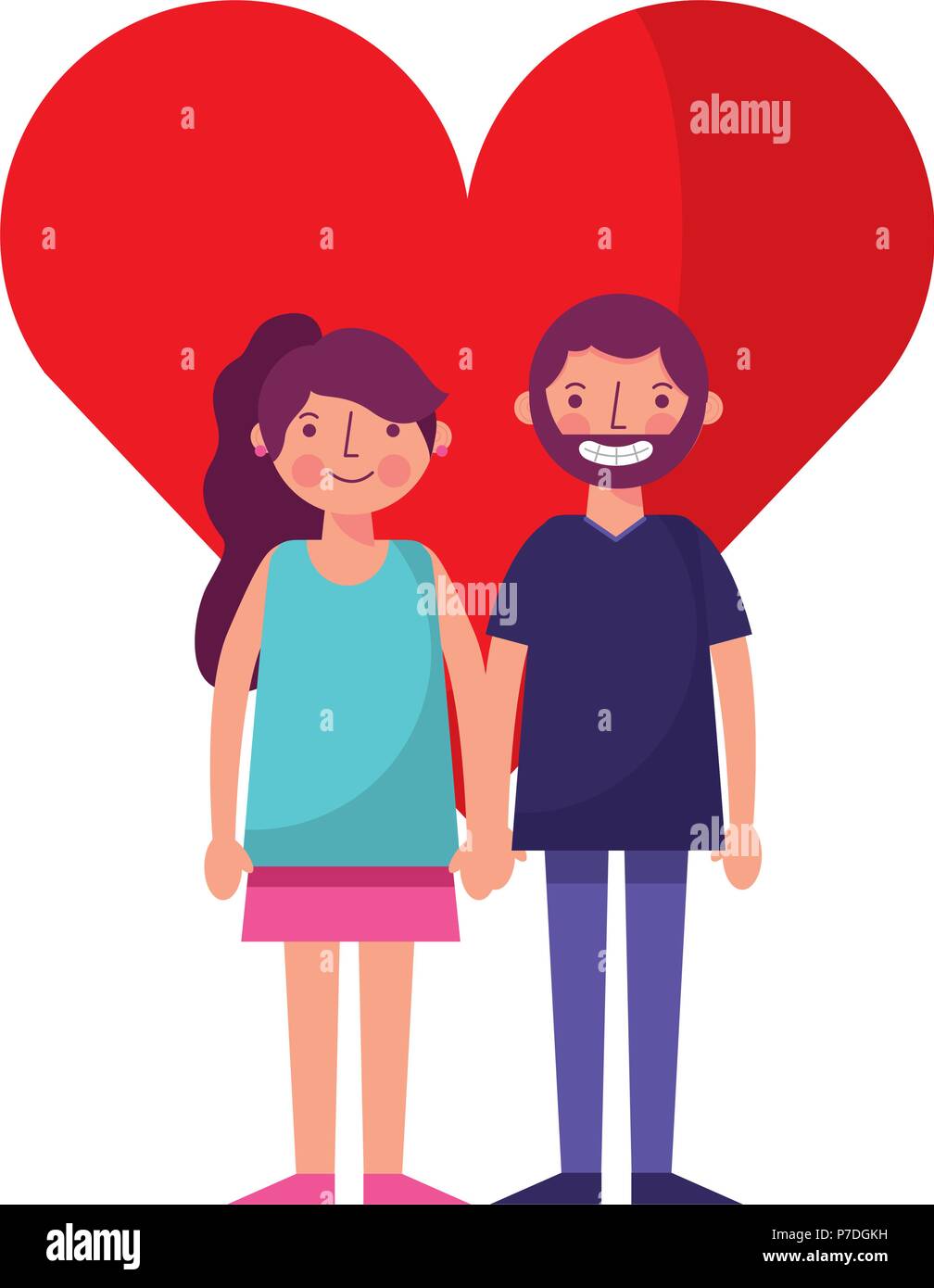 happy couple together in heart love vector illustration Stock Vector ...