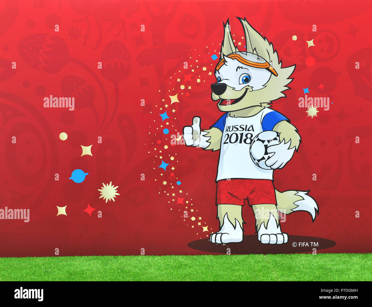 MOSCOW, RUSSIA - JUNE 23: Zabivaka official mascot of FIFA World cup 2018 in Moscow on June 23, 2018. Stock Photo