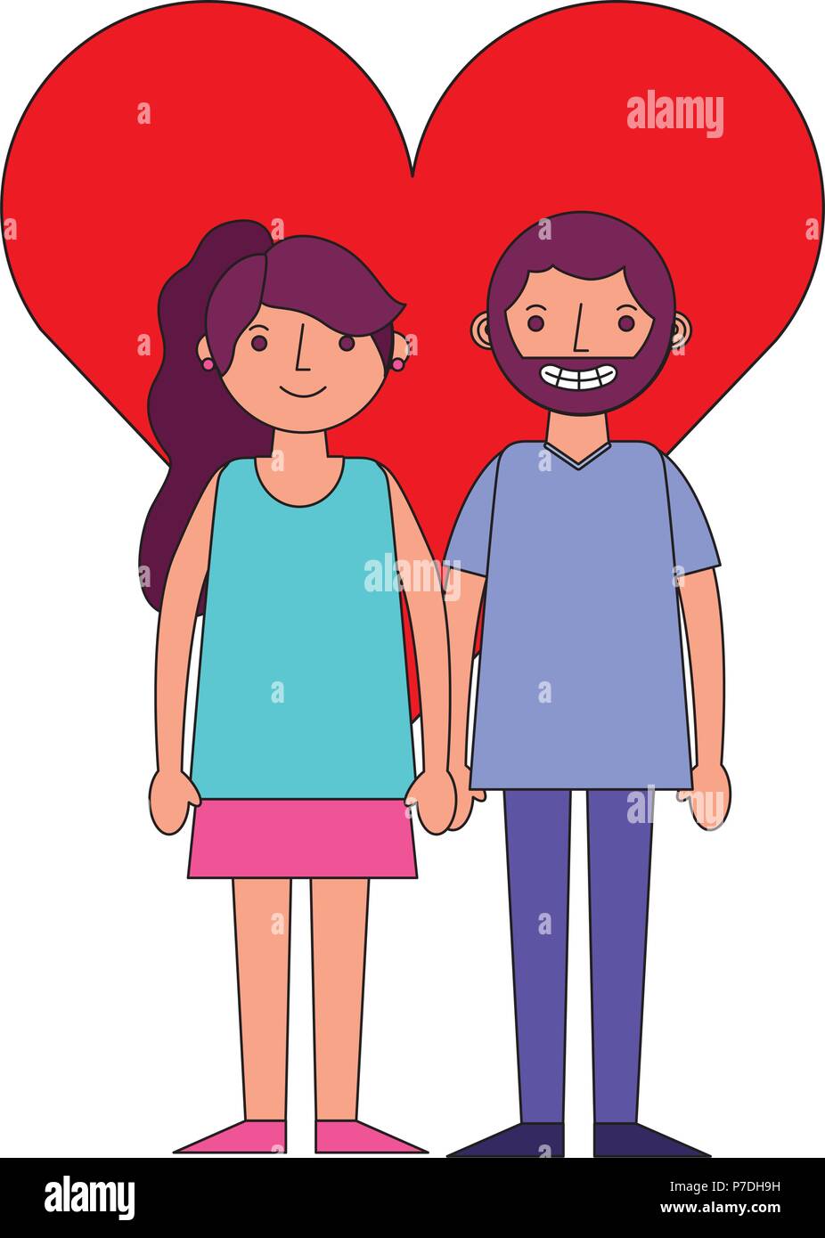 happy couple together in heart love vector illustration Stock Vector ...