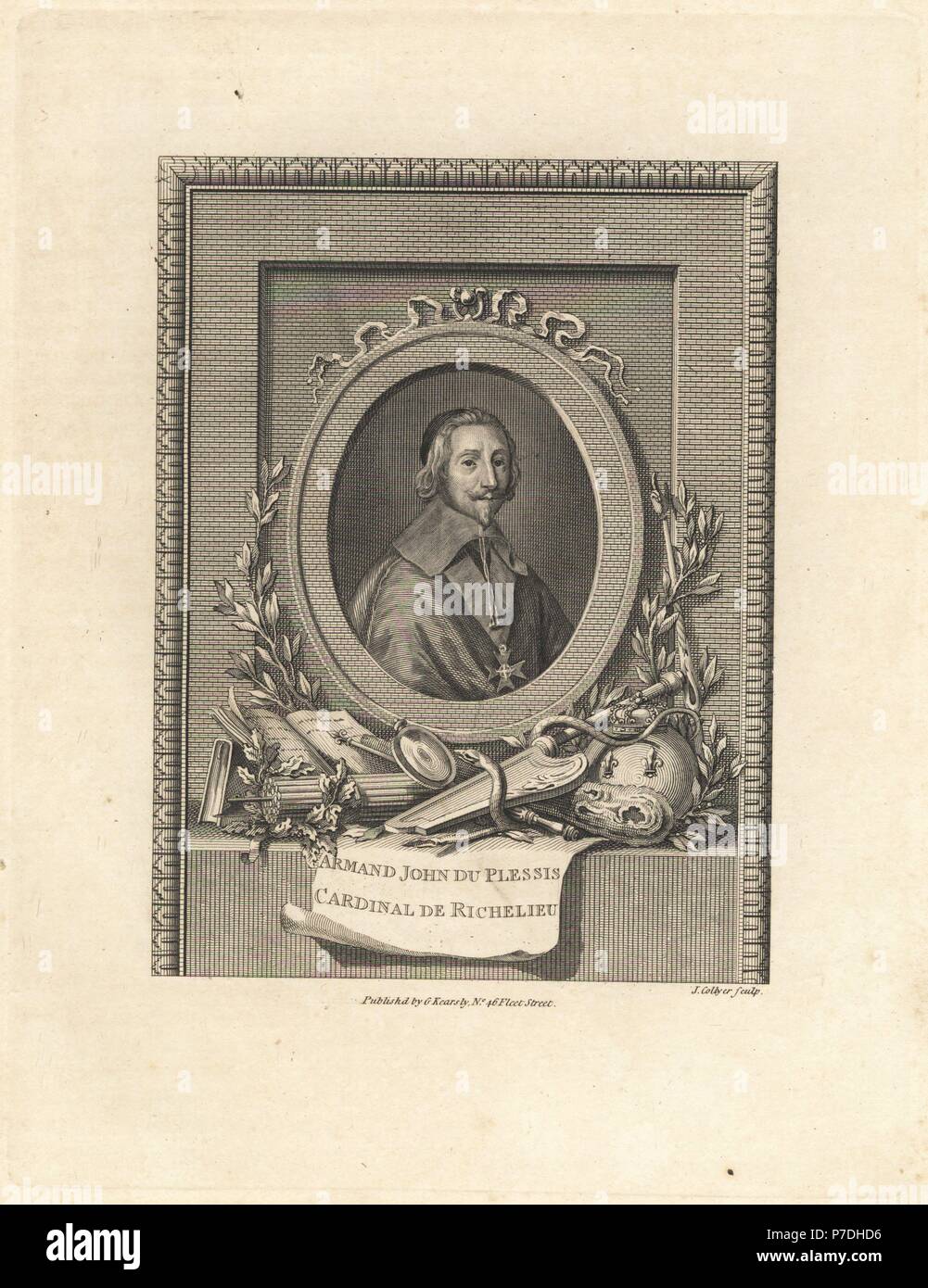 Cardinal de Richelieu, Armand Jean du Plessis, French clergyman, noble and statesman. Copperplate engraving by Joshua Collyer from The Copper Plate Magazine or Monthly Treasure, G. Kearsley, London, 1778. Stock Photo