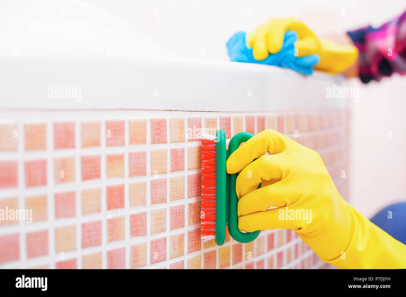 Clean small tiles in the bathroom Stock Photo Alamy