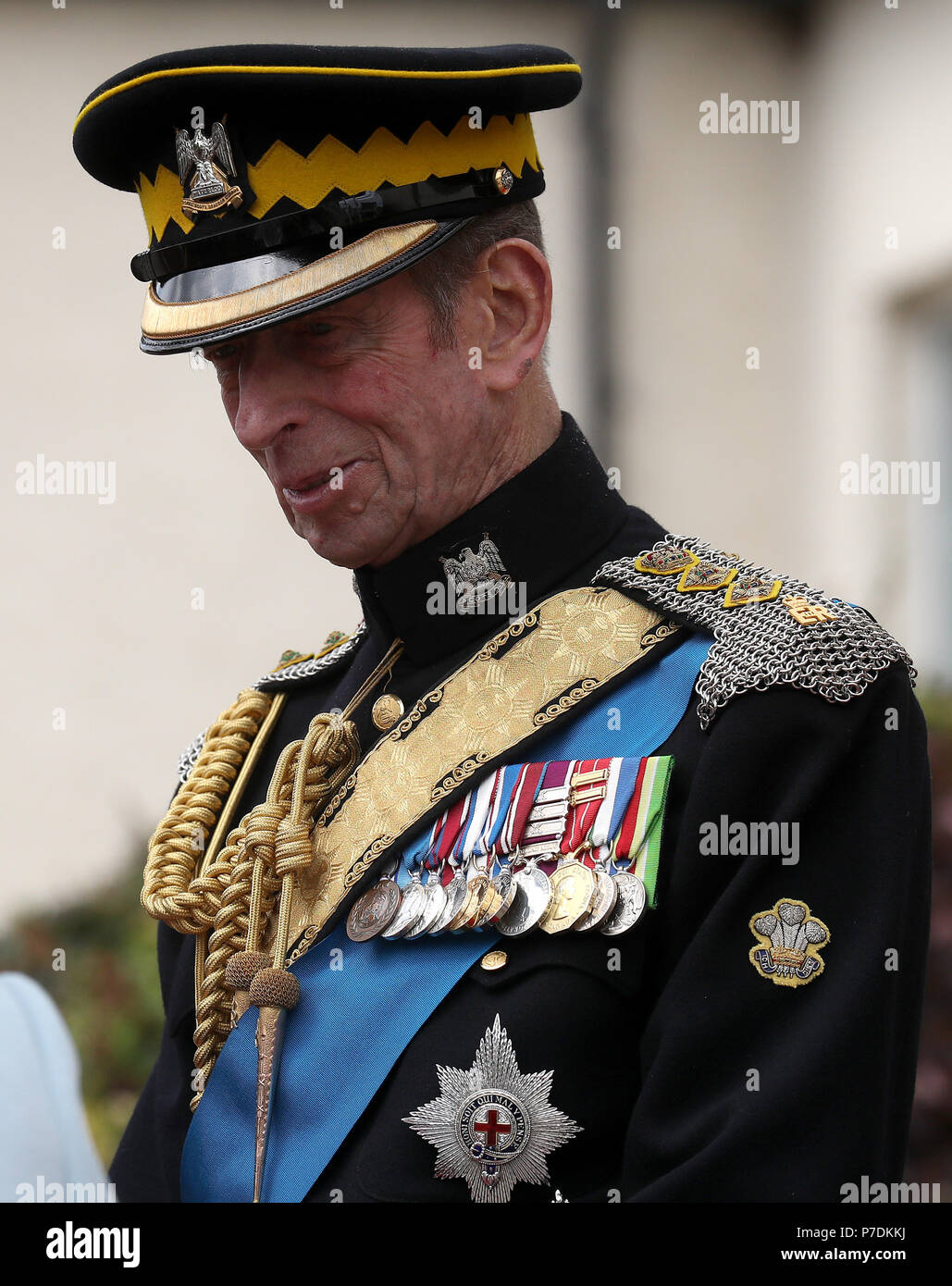 The Duke of Kent, Deputy Colonel-in-Chief of the Royal Scots Dragoon Guards (Carabiniers and Greys) at Leuchers Station as Queen Elizabeth II visited the base to present a New Standard. Stock Photo