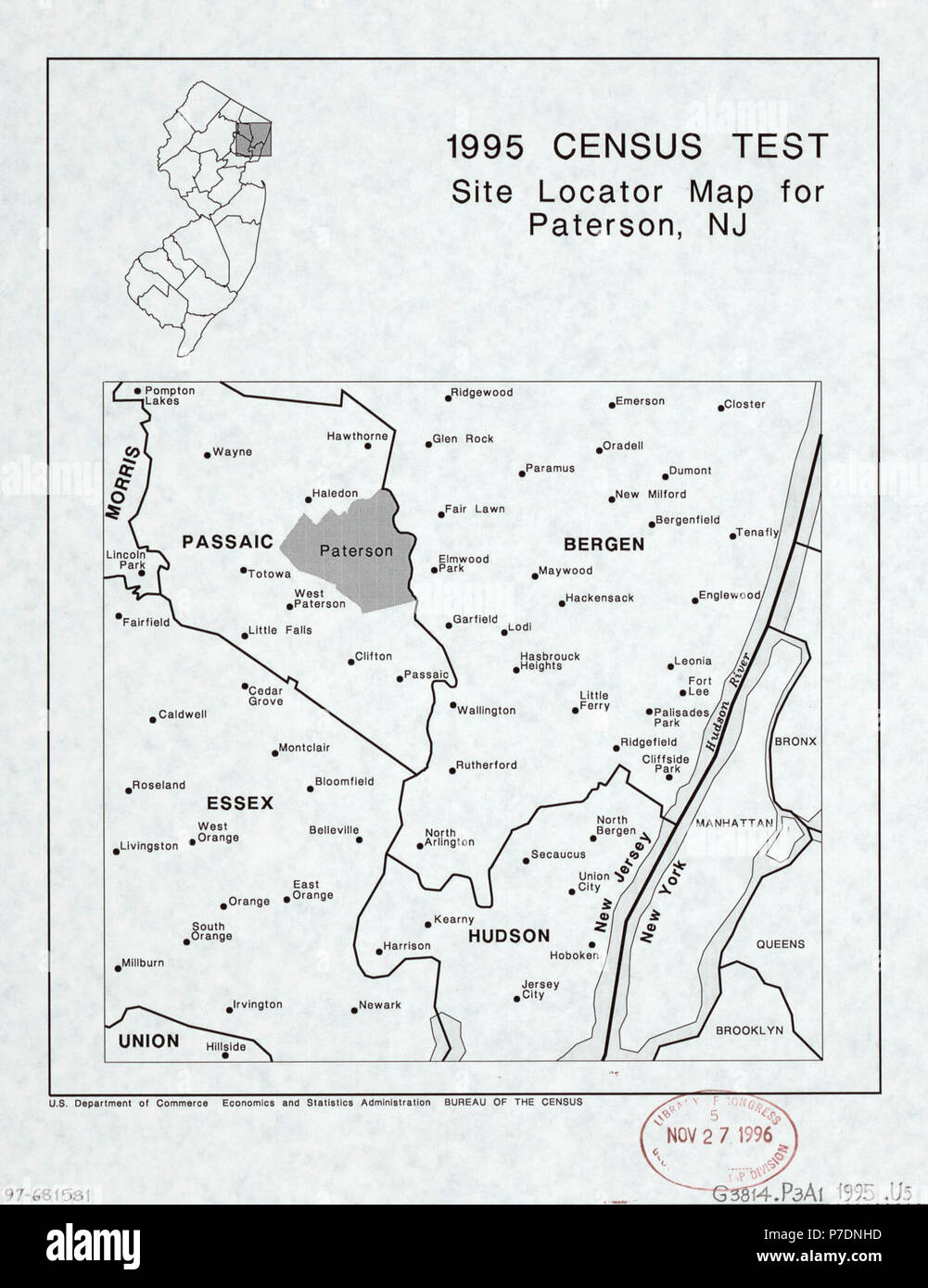1995 census test site locator map for Paterson, NJ LOC 97681581. Stock Photo