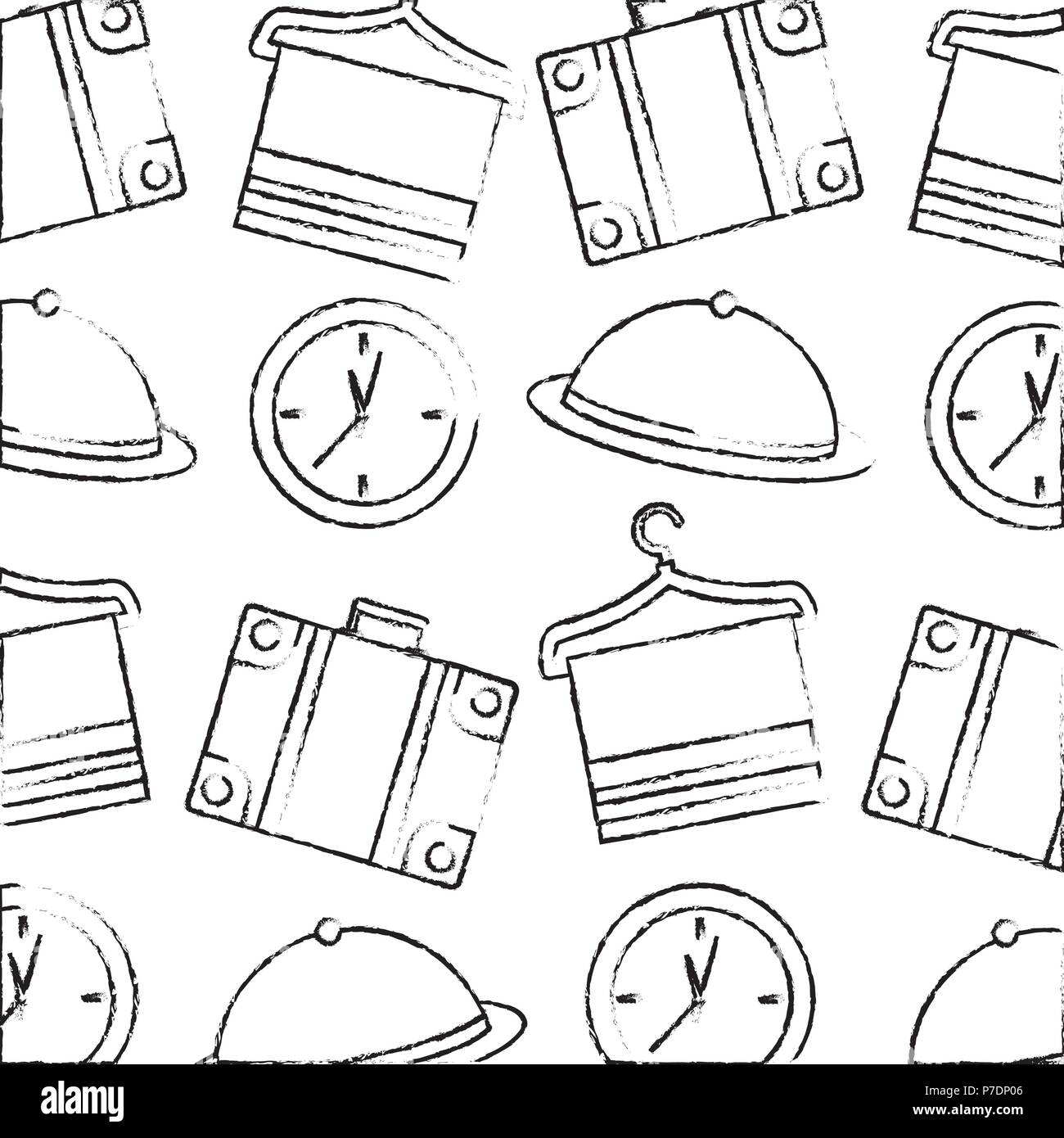 wire clothes hook with towel and objects pattern vector illustration design Stock Vector