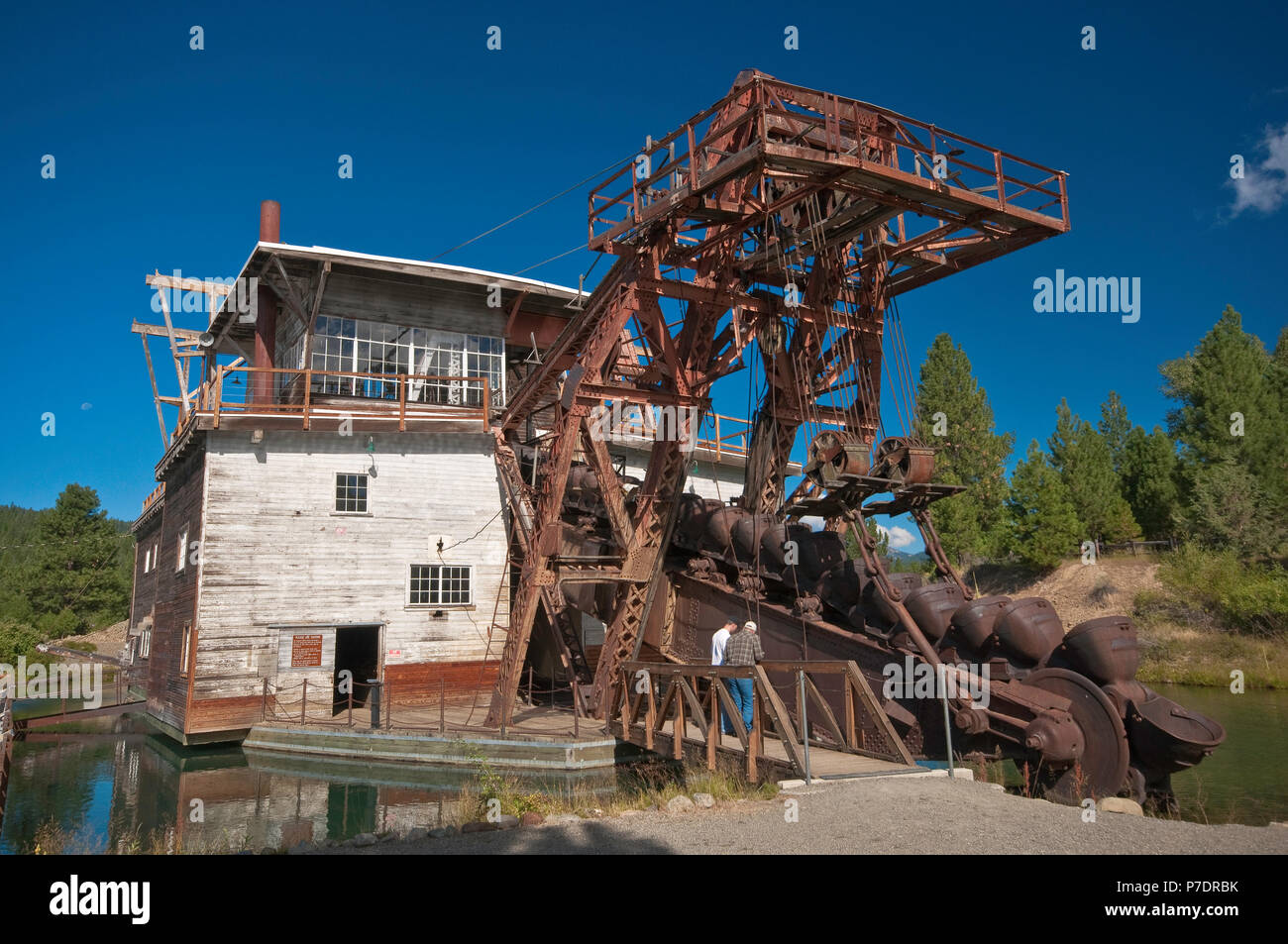 Boom with buckets at historic gold mining dredge in Sumpter in Blue Mountains, Oregon, USA Stock Photo