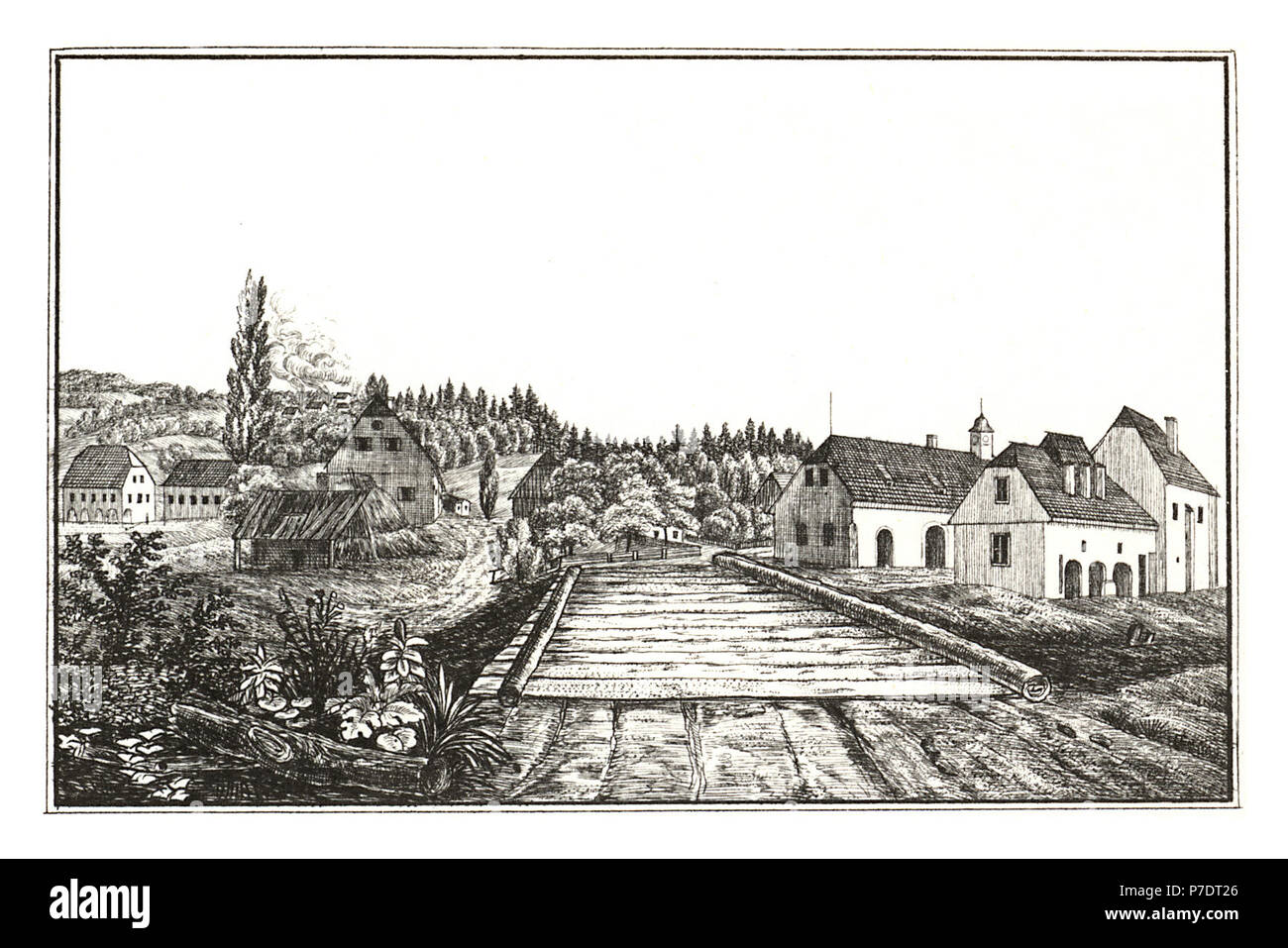 205 Oberdorf, Glashütte, Bärnbach - aufg. von Alex Kaiser - J.F.Kaiser Lithografirte Ansichten der Steiermark 1830. Stock Photo