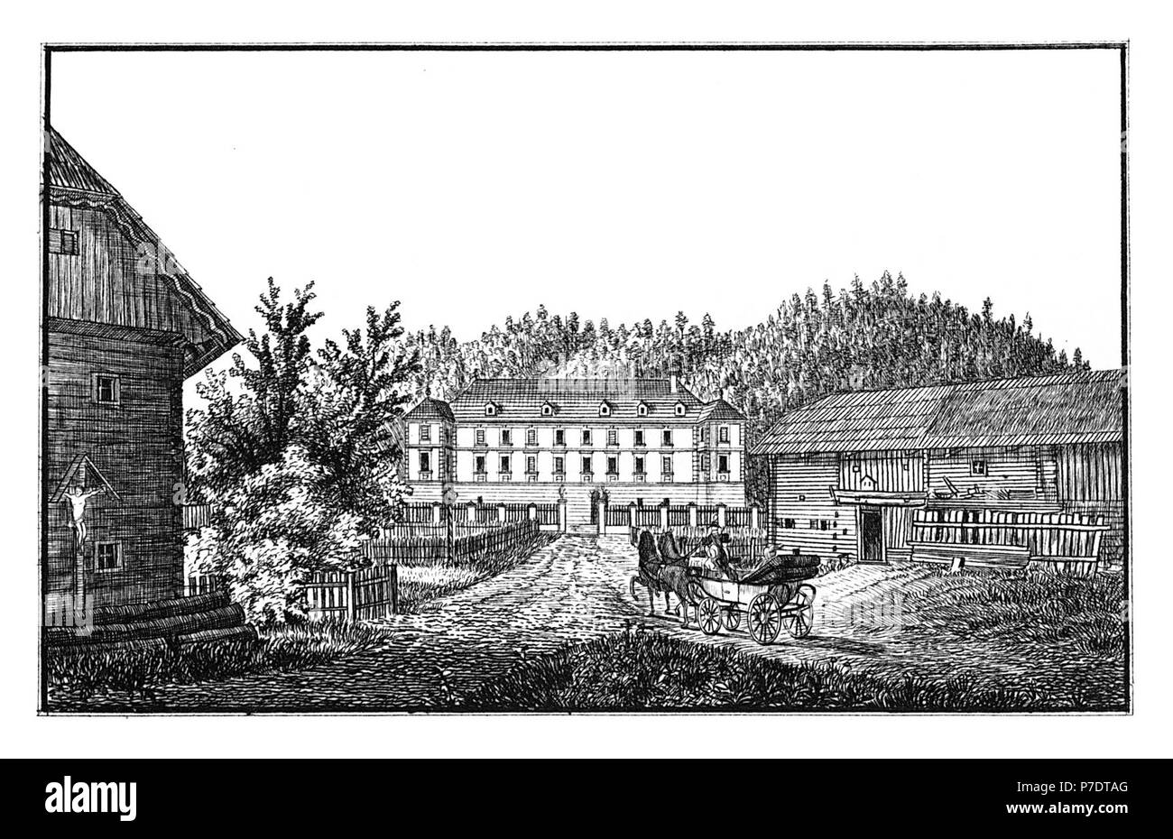207 Schloss Krottendorf, Kapfenberg - J.F.Kaiser Lithografirte Ansichten der Steiermark 1830. Stock Photo