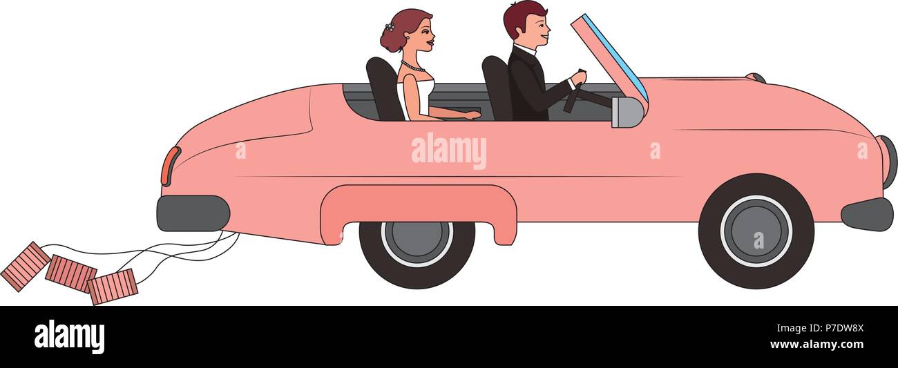 just married couple in car isolated icon vector illustration design ...