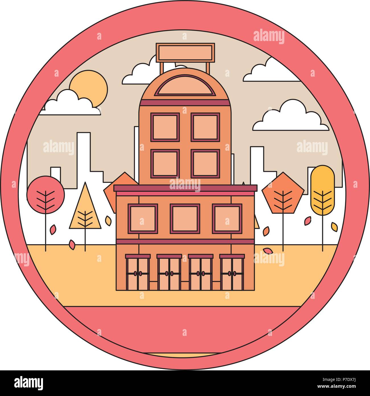hotel building urban trees scene vector illustration Stock Vector Image ...