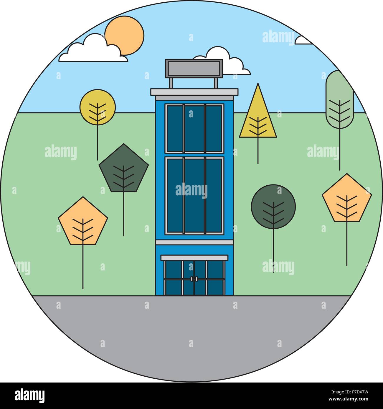 hotel building natural trees landscape vector illustration Stock Vector ...