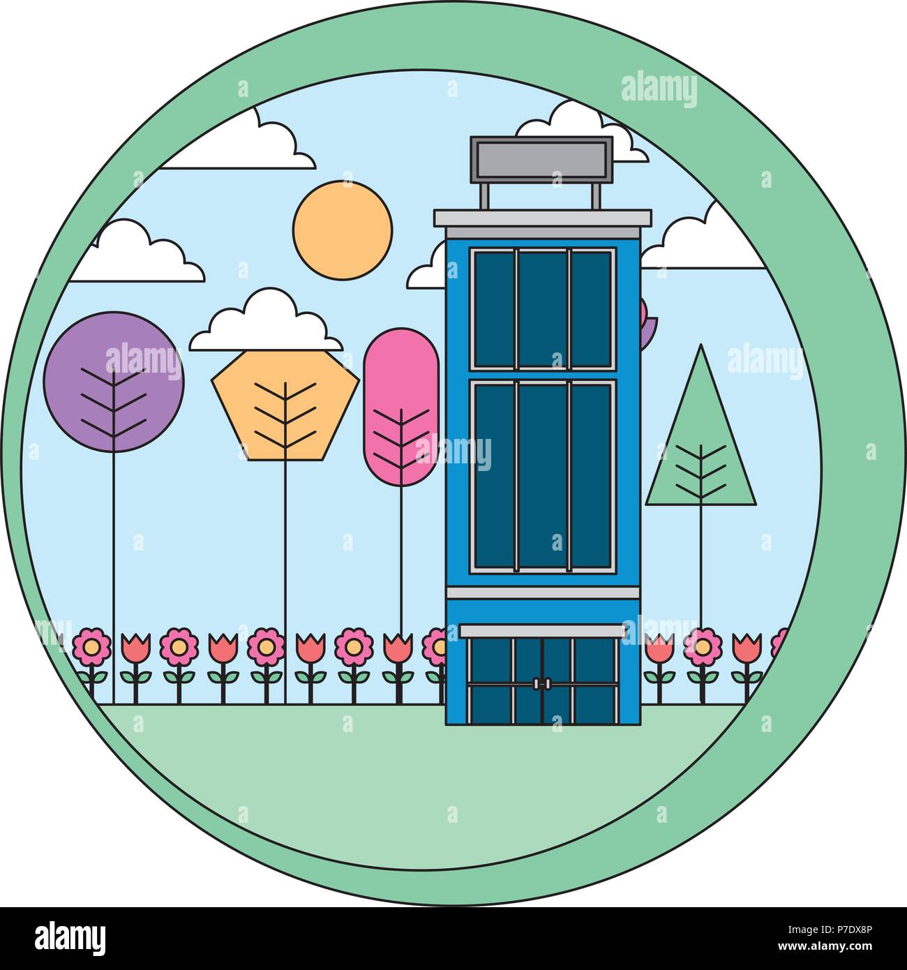 hotel building natural trees landscape vector illustration Stock Vector ...