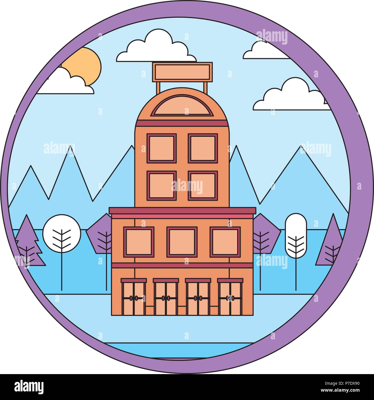 hotel building natural trees landscape vector illustration Stock Vector ...