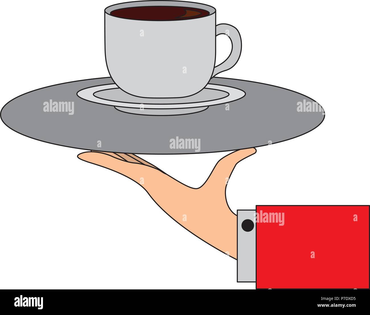 hand with tray service coffee cup on dish vector illustration Stock
