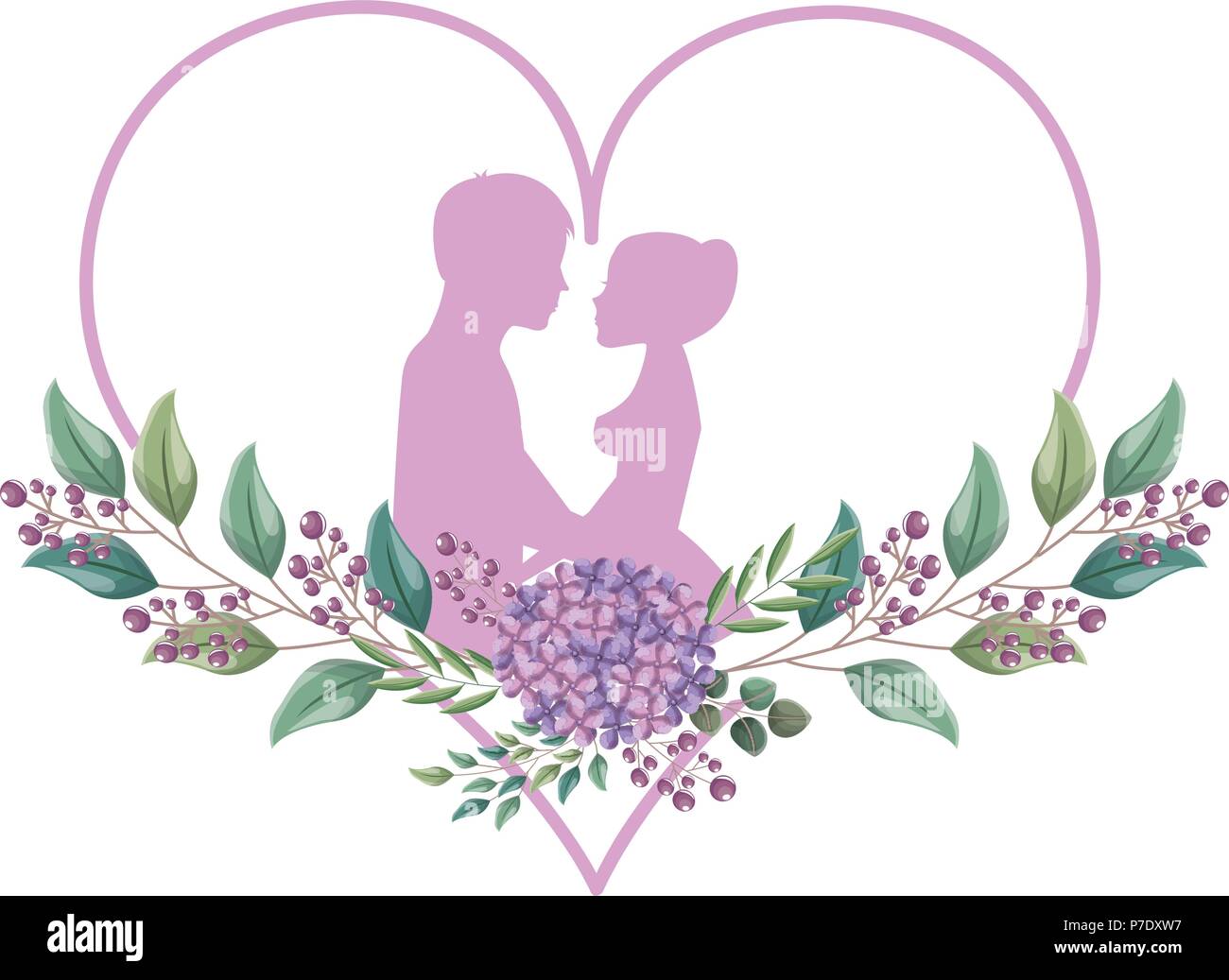 couple in love heart flowers decoration vector illustration Stock ...