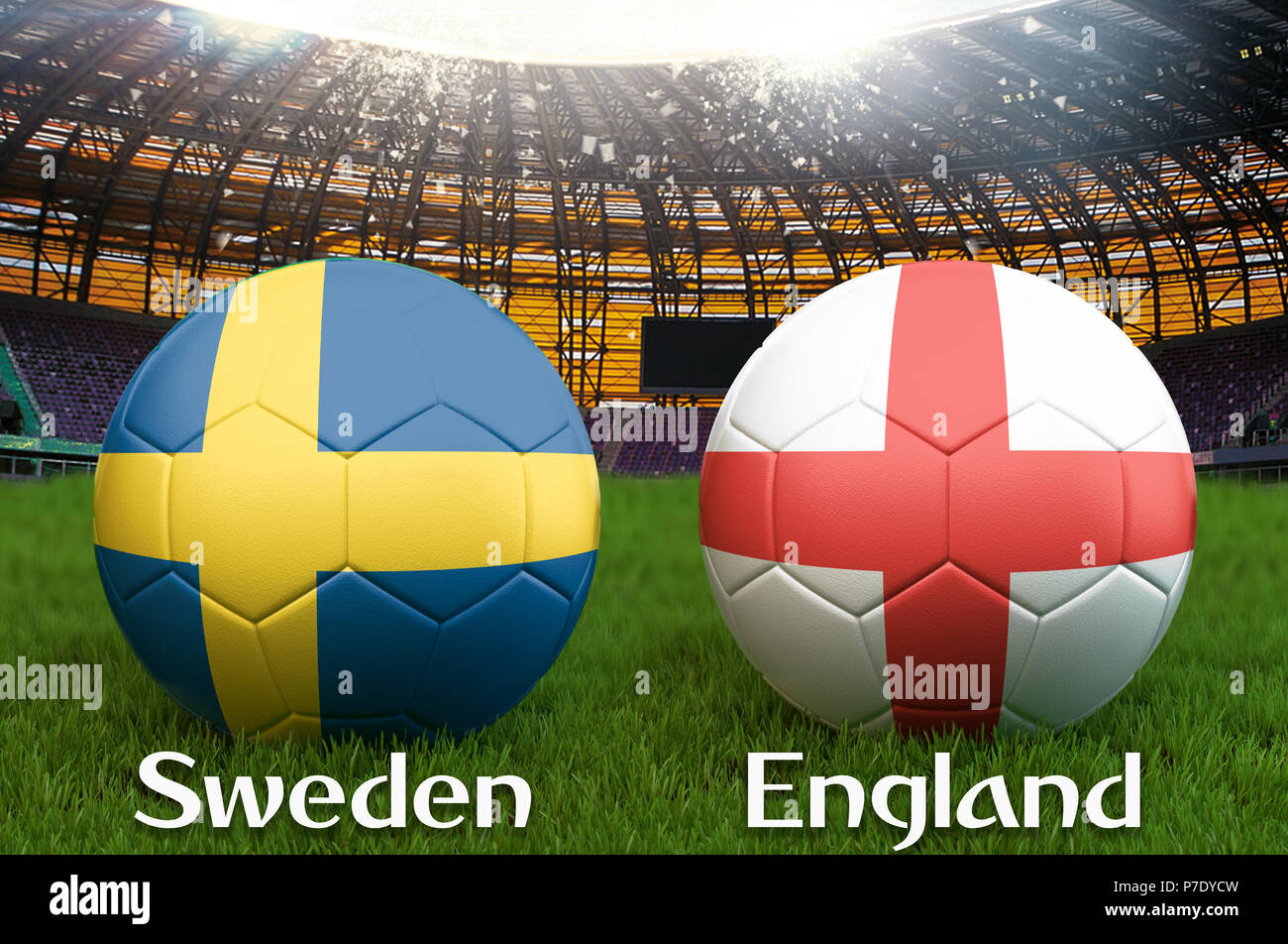 Sweden vs England football team ball on big stadium background. Sweden