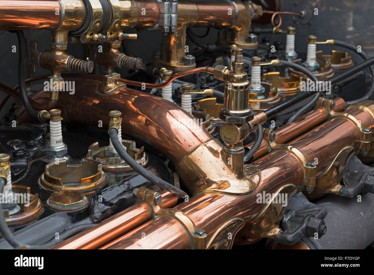 engine detail of a pre 1940 rolls royce silver ghost. Stock Photo