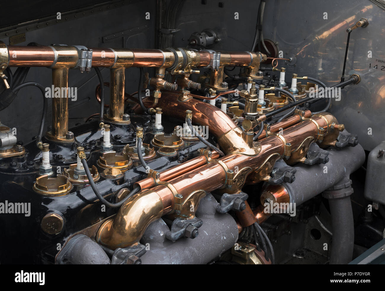 engine detail of a pre 1940 rolls royce silver ghost. Stock Photo
