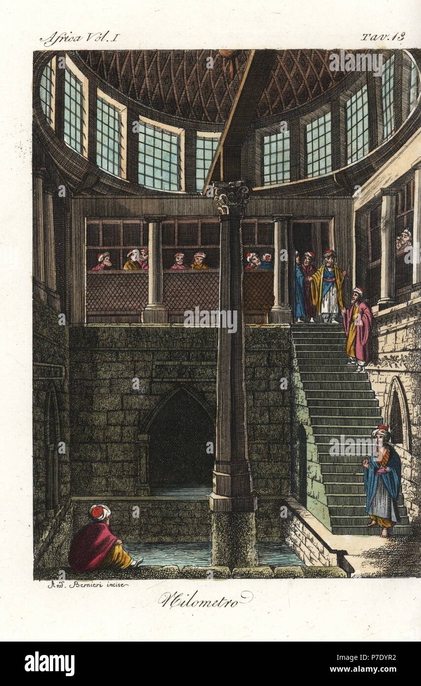 Nilometer on raudah island cairo egypt with its marble octagonal