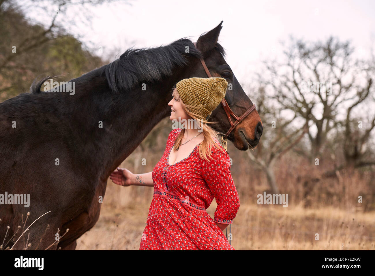 Woman with horse Stock Photo