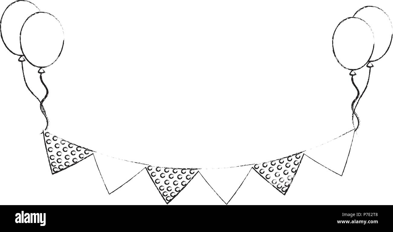 birthday decoration garland balloons hanging vector illustration sketch