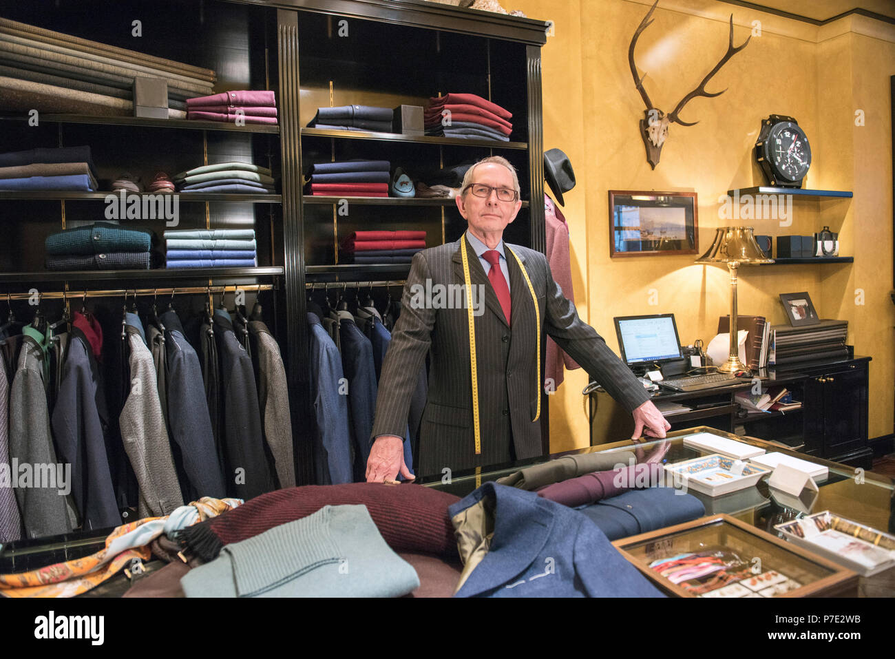 Senior tailor in tailors shop, portrait Stock Photo