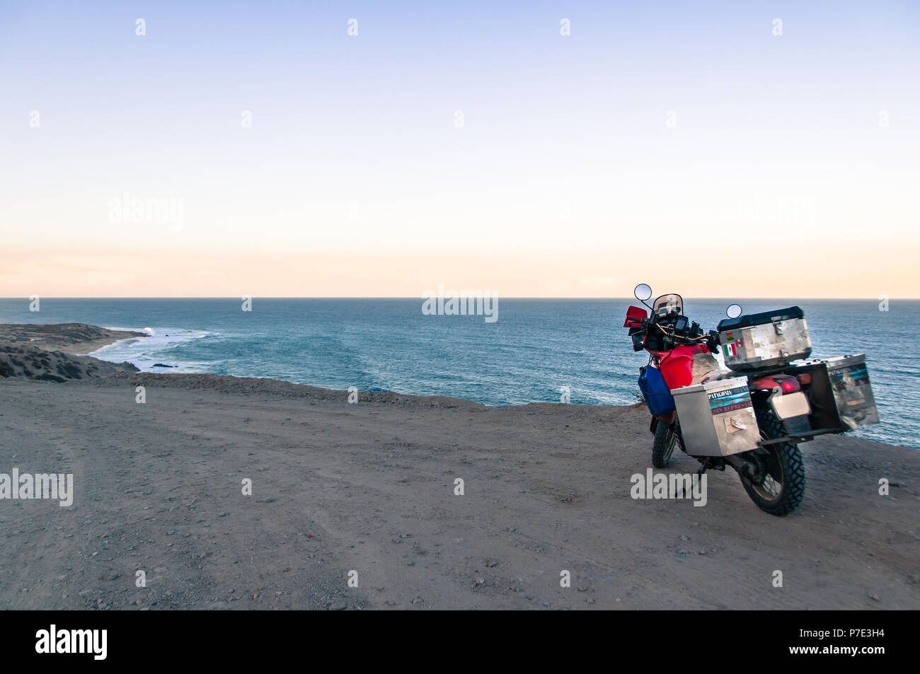 Motorcycle by coastline, Cabo San Lucas, Baja California Sur, Mexico Stock Photo