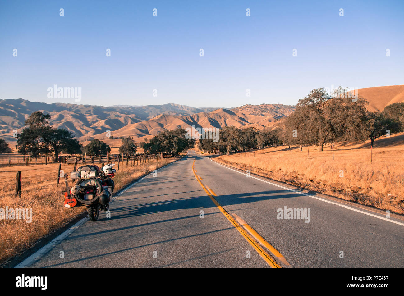 Motorcycle on open road, Yosemite National Park, United States Stock Photo