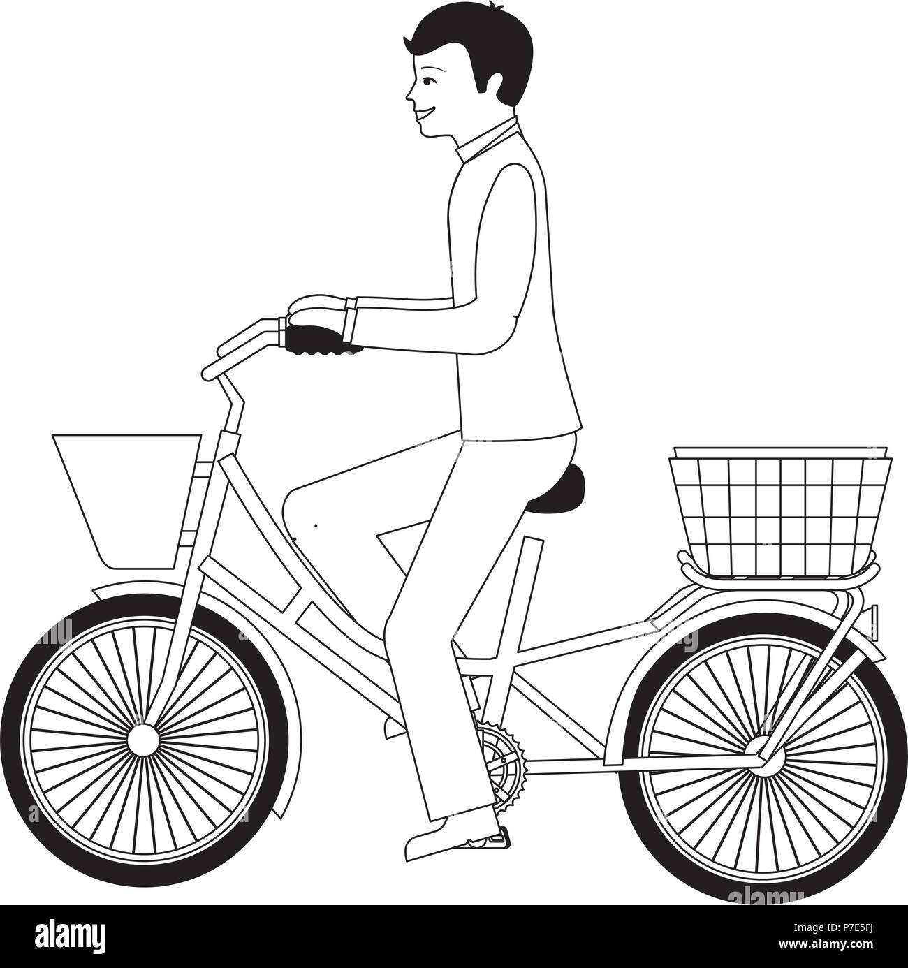 man in suit dress riding bike vector illustration Stock Vector