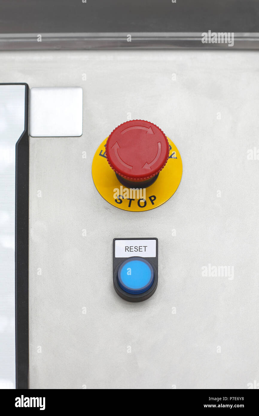 Reset Button and Emergency Stop Push Button Stock Photo - Alamy