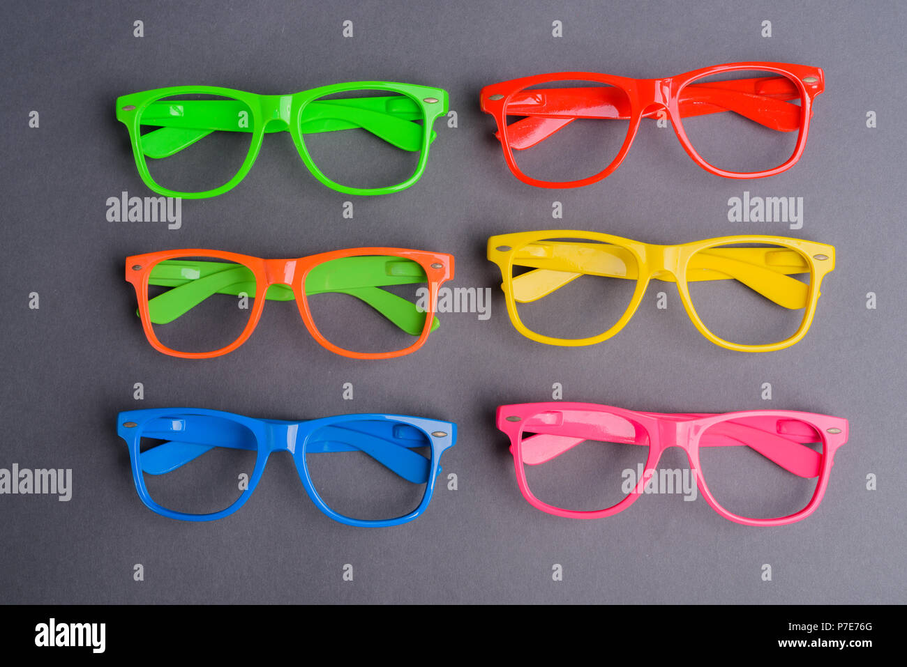 Directly Above View Of Colorful Eyeglasses Stock Photo