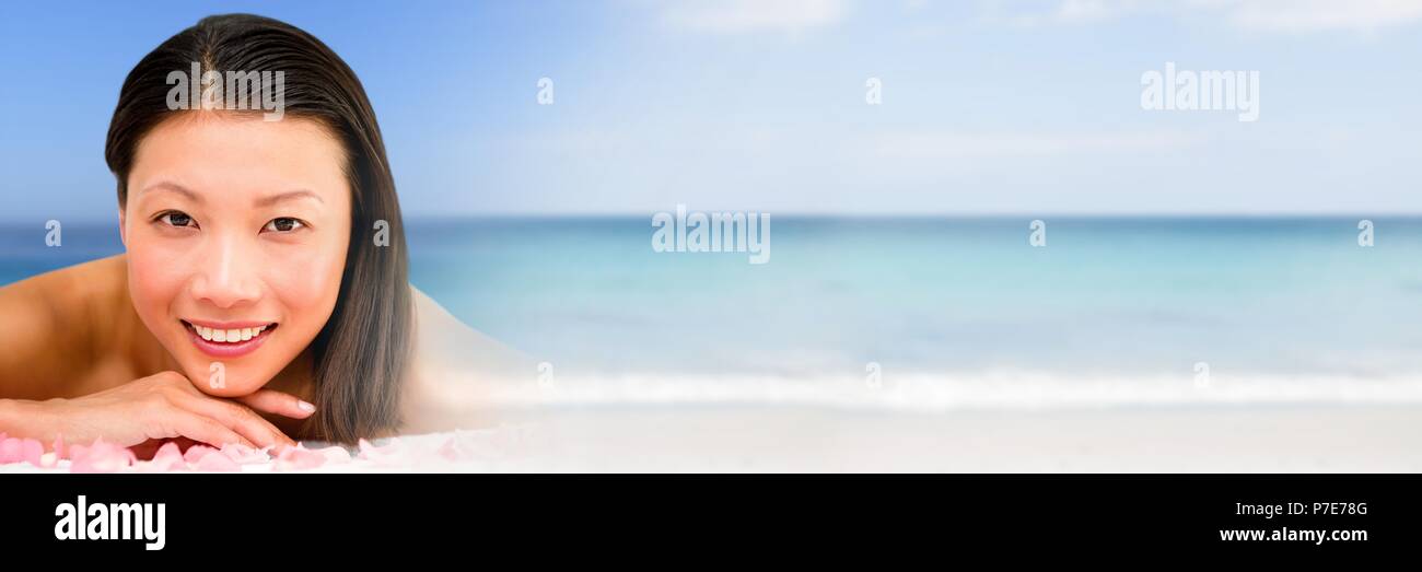 Happy spa woman relaxed with sea with transition Stock Photo