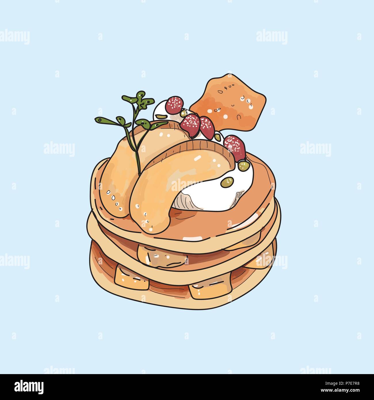 Vector pancakes illustration on pastel background. Stock Vector