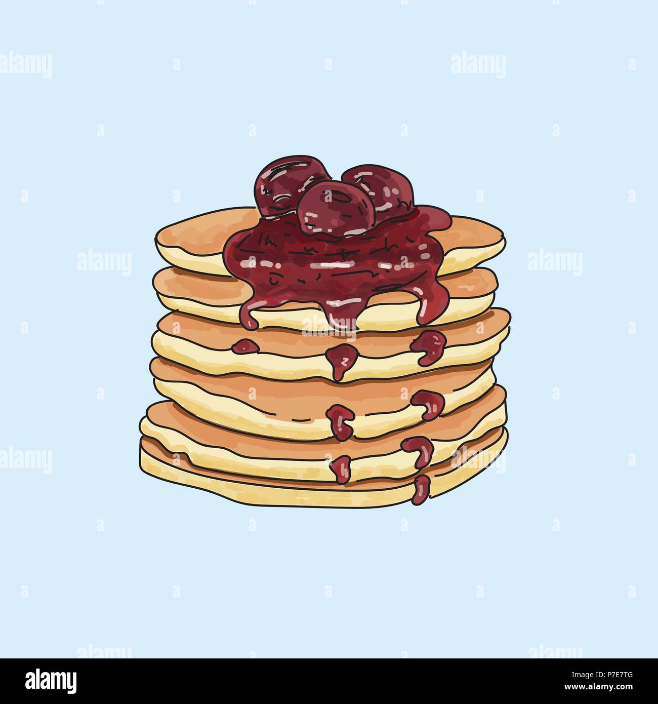 Vector pancakes illustration on pastel background. Stock Vector