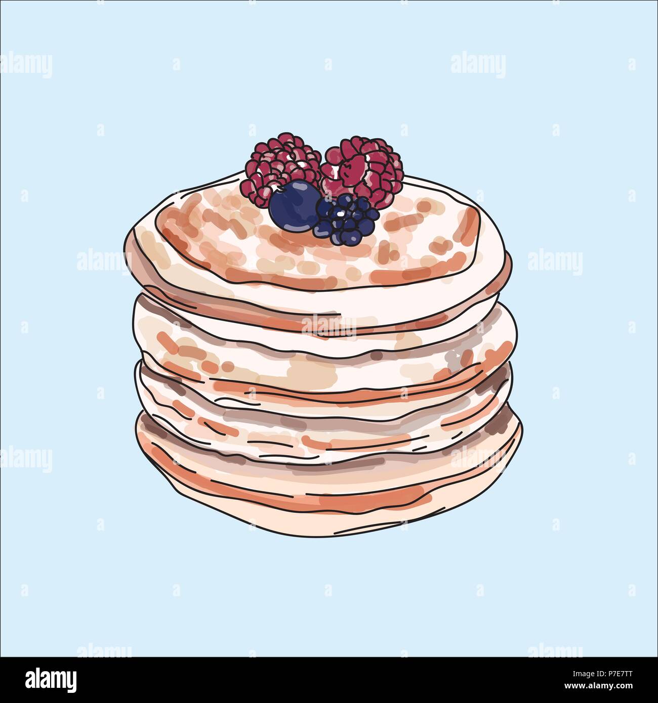 Vector pancakes illustration on pastel background. Stock Vector