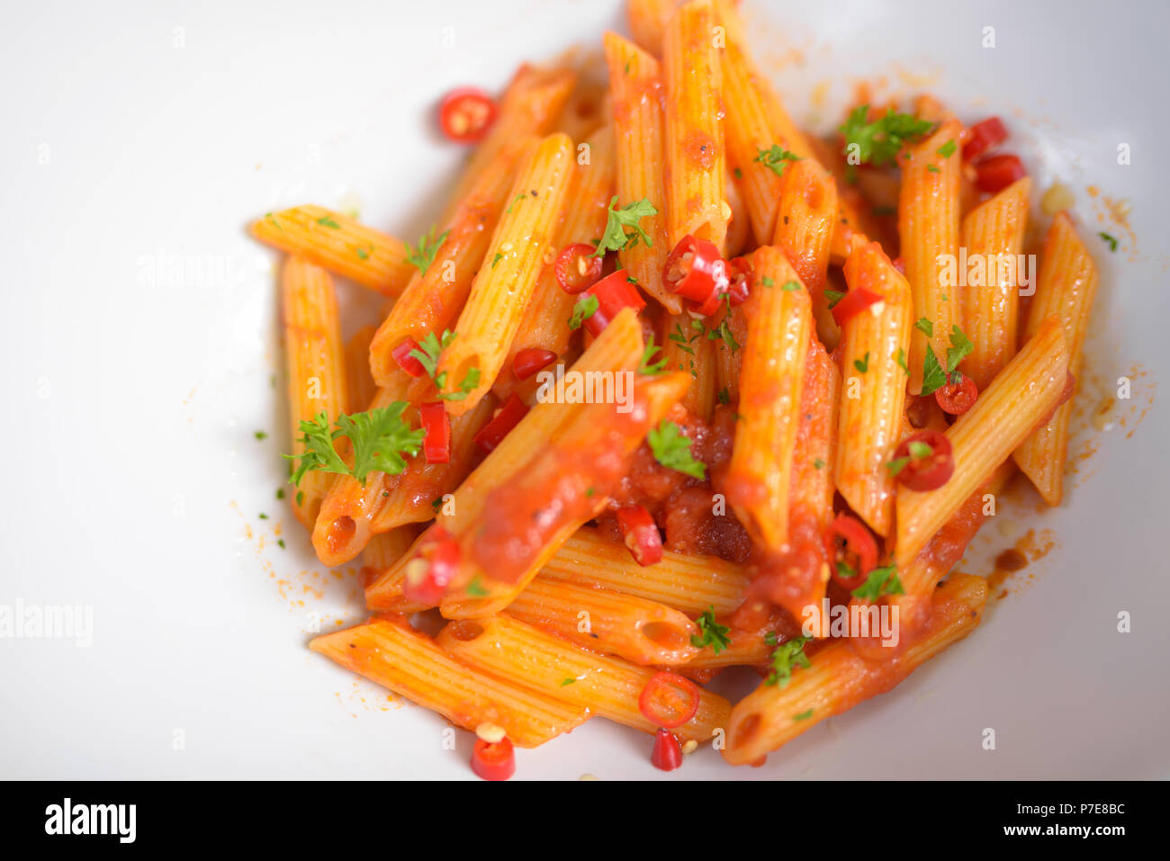 Penne Pasta With Arrabiata Sauce Stock Photo