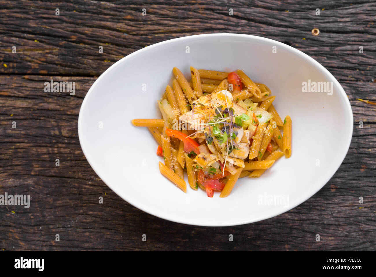 Penne With Cheese And Fresh Tomatoes Stock Photo