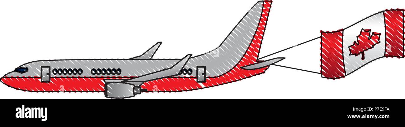 airplane flying with canadian flag vector illustration Stock Vector