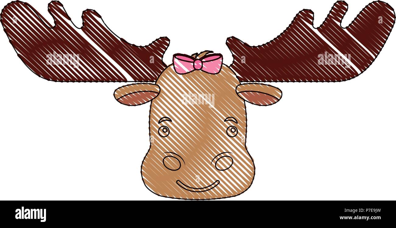 cute beautiful female moose with bow vector illustration Stock Vector