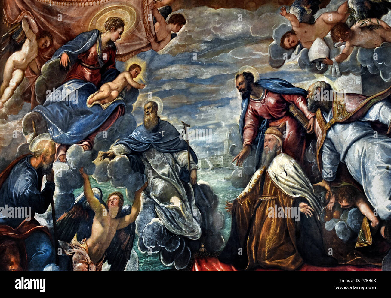 Doge Nicolò da Ponte Invoking the Protection of the Virgin by  Tintoretto ( Jacopo Comin - Jacopo Robusti ) 1518 – 1594  The Doge's Palace ( Palazzo Ducale ) Venice, Italy. Stock Photo
