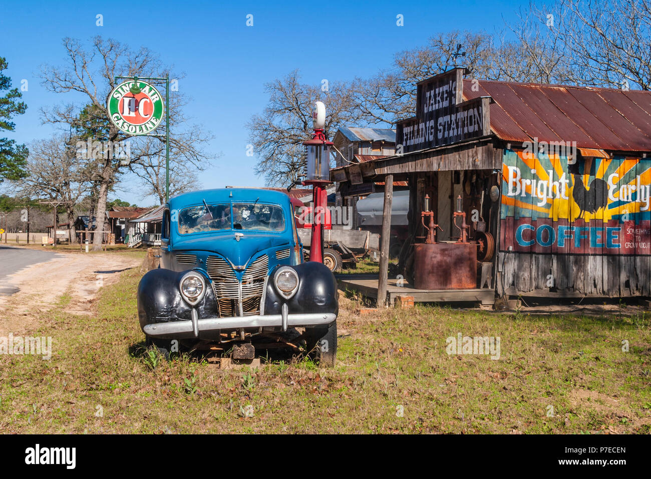 Antique Museum And Village With Vintage Cars And Trucks And Old Community And Farm Buildings At Salmon Lake Park Near Crockett Tx Stock Photo Alamy