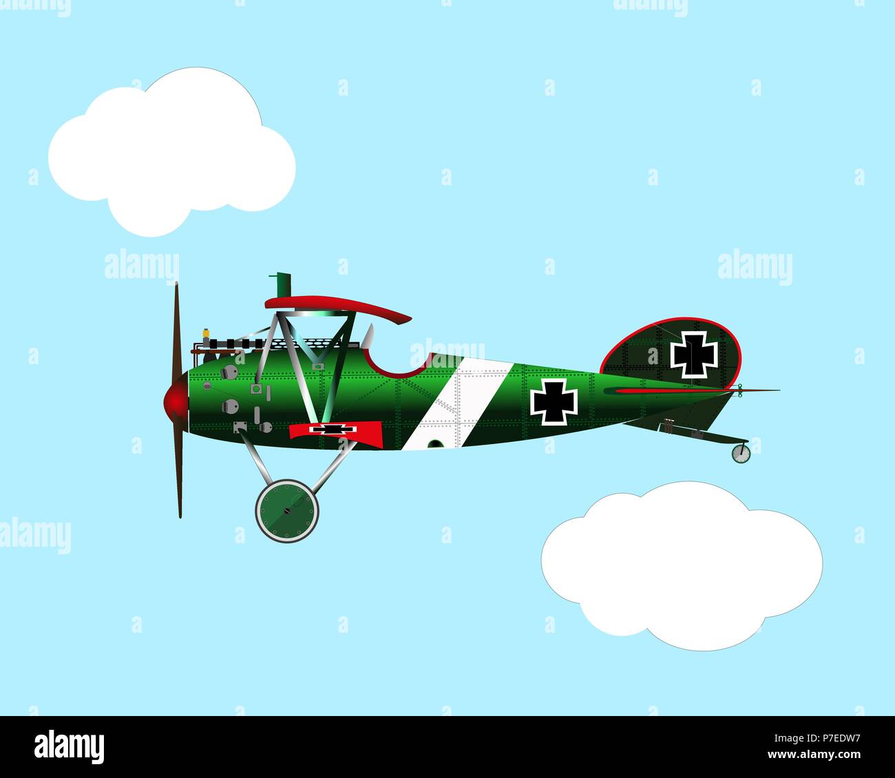 old green war biplane Albatros flight history Stock Vector