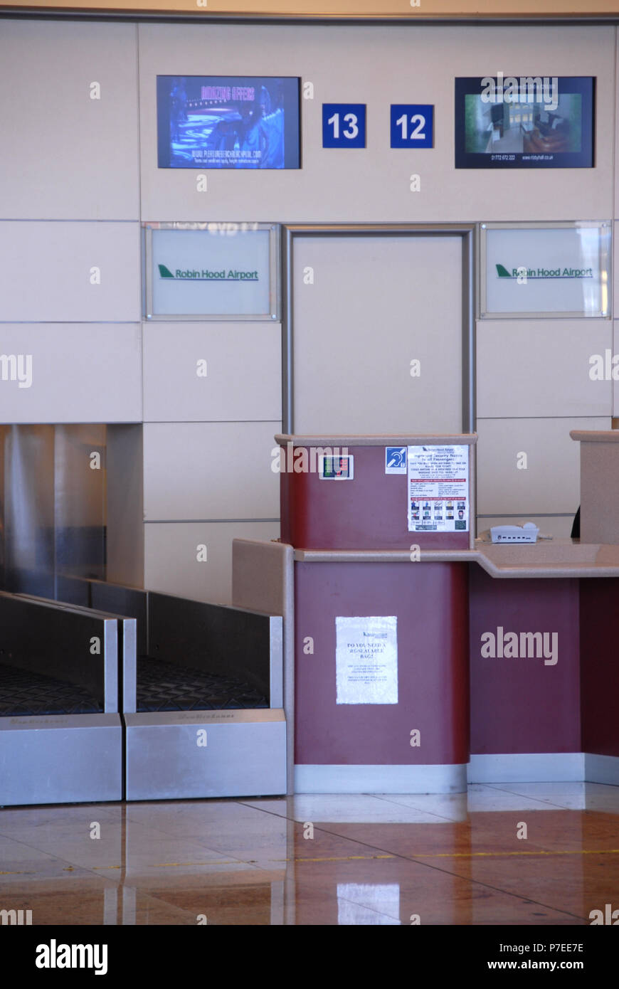 Early morning empty checkin lounge at Doncaster Sheffield Airport