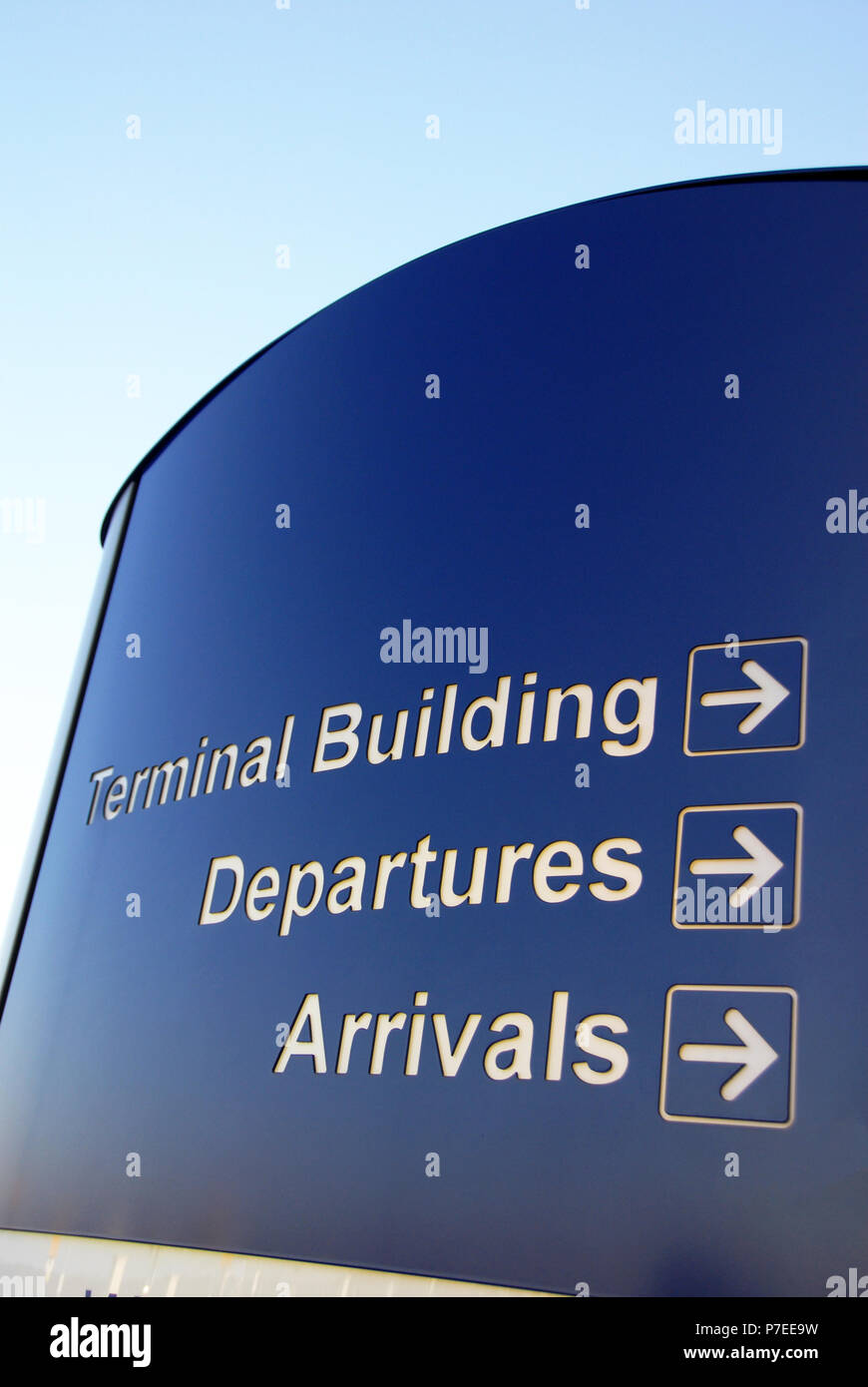 Blue advice signs outside the main doors at Doncaster Sheffield Airport,  formerly named Robin Hood Airport Doncaster Sheffield Stock Photo - Alamy