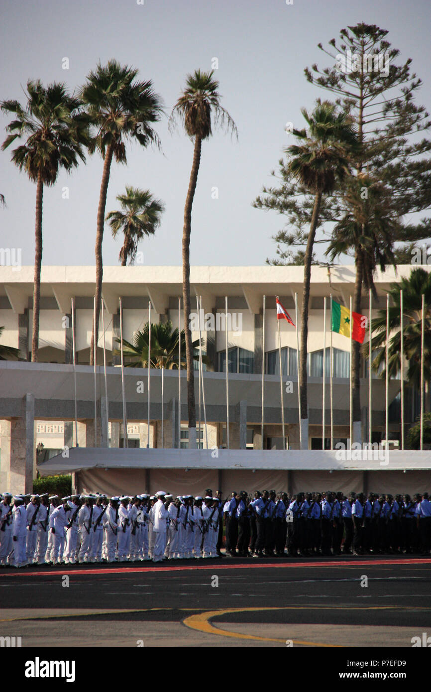 Senegalese Armed Forces waiting for a Guest of the State at Dakar Léopold Sédar Senghor International Airport Stock Photo