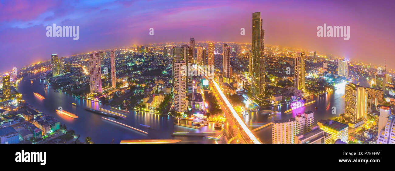 Panorama view of Bangkok city at dark night Stock Photo - Alamy