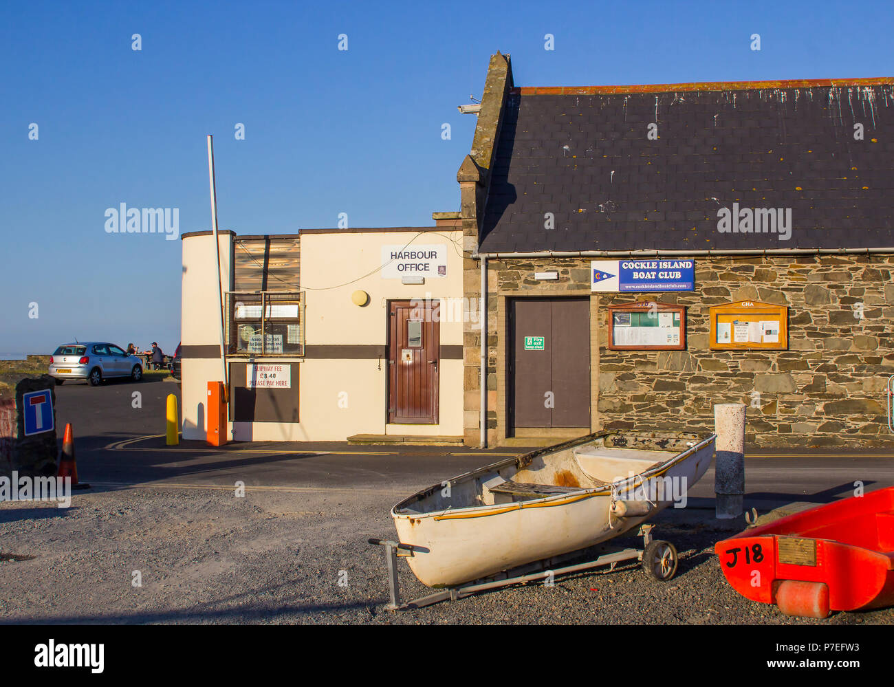 29 June 2018 The harbour office in the County down village of Groomsport in Northern Ireland in the soft warm light of a warm evening in June Stock Photo