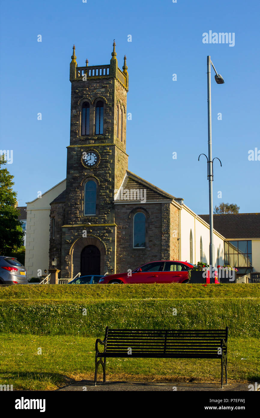 29 June 2018 The modest church building of the Groomsport Presbyterian Church on main Street Groomsport in northern Ireland drenched in mid summer sun Stock Photo