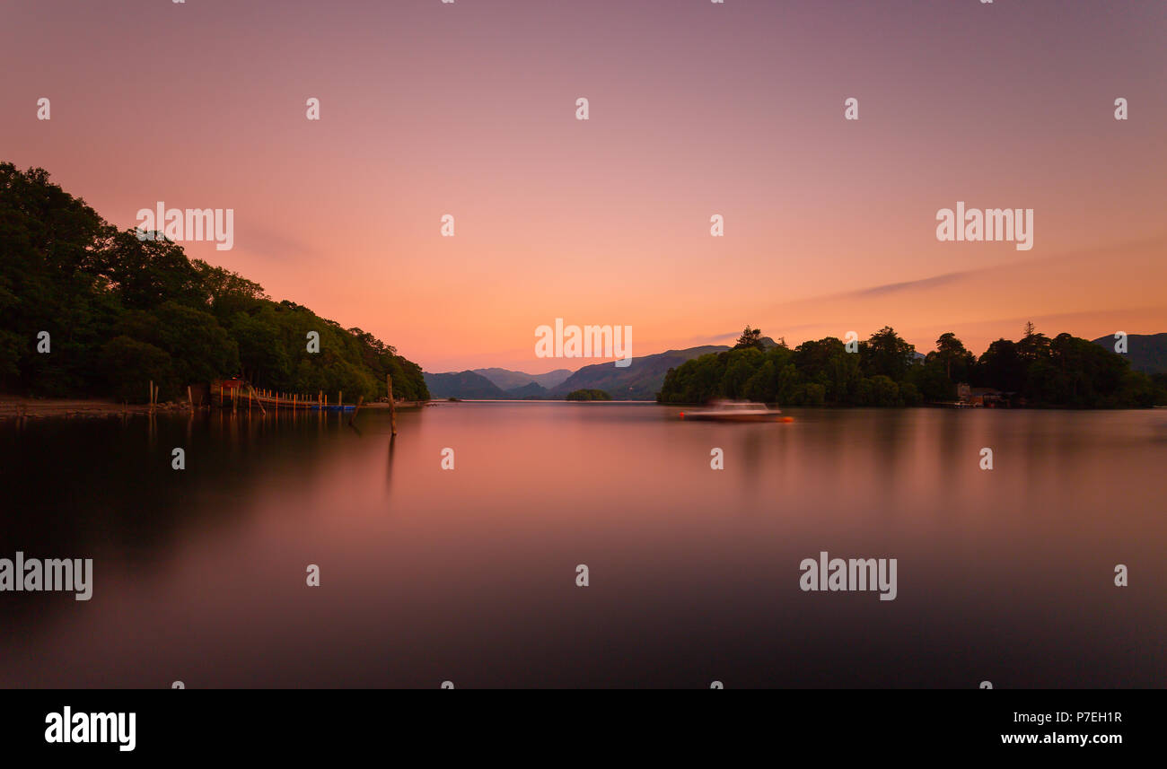 sunset over Derwentwater , Keswick ,Cumbria, the Lake District Stock Photo